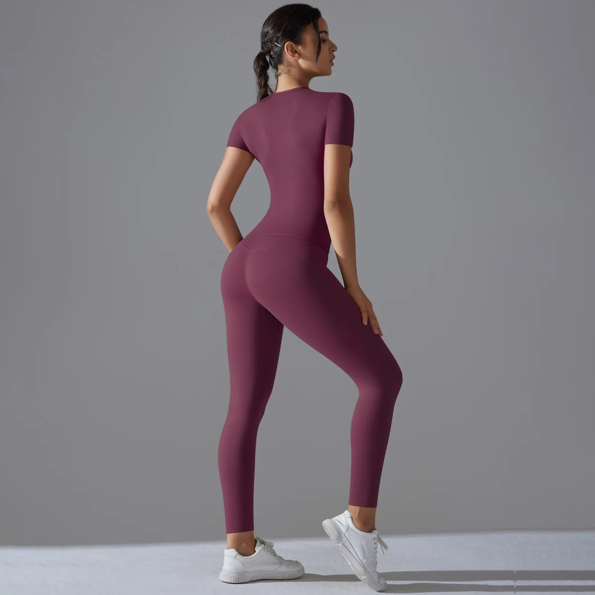 Yoga Set Women Workout Set Sportswear Gym Clothing Fitness Shorts Sleeve Crop Top High Waist Leggings Sports Suits