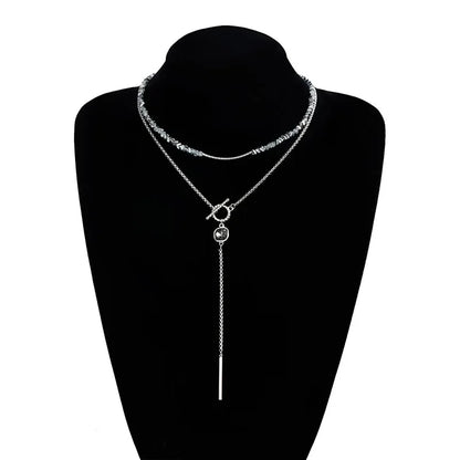 Women's Gray Glass Jewelry Long Tassel Layered Bracelet Drop Earrings Fashion Accessories Trendy Daily Party Wear Gift