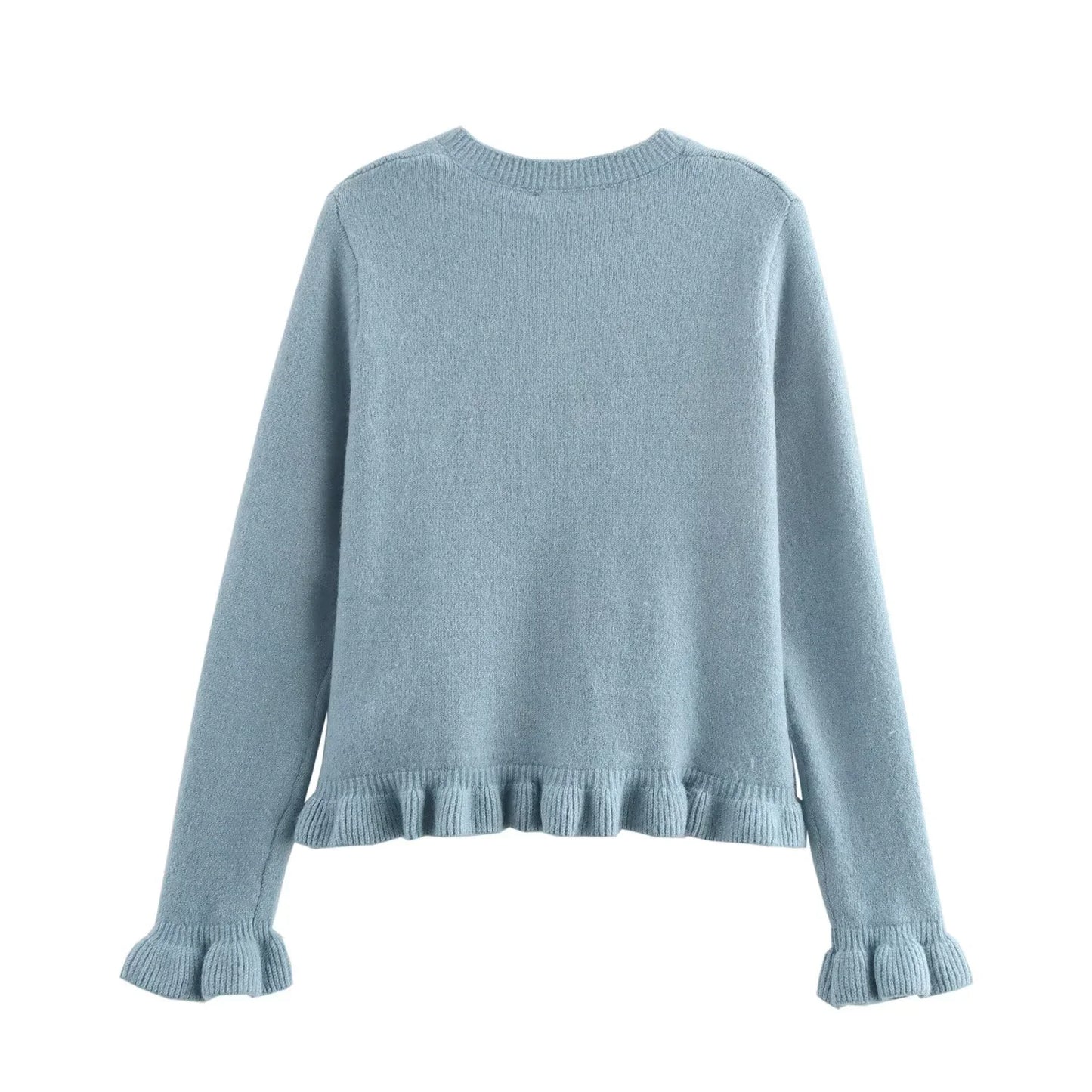 HXAO Sweater Cardigans Ruffle Long Sleeve Knitted Cardigan For Women Autumn Bolero Knitwears Button-Down Bluey Gray Cardigan