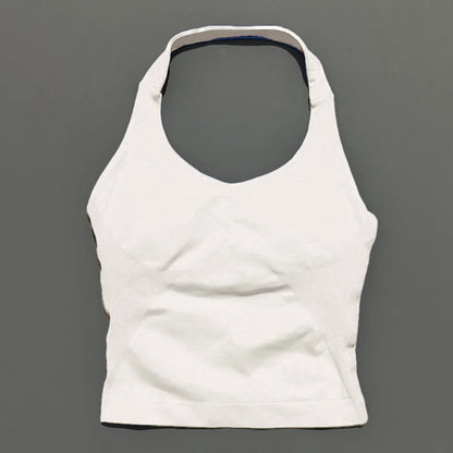 HISTELLO Impacts Halter Top Seamless Longline Strappy Gym Top Women Built-in Bra Removable Cups Activewear Yoga Tank Tops