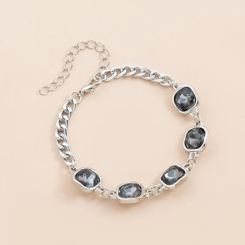 Women's Gray Glass Jewelry Long Tassel Layered Bracelet Drop Earrings Fashion Accessories Trendy Daily Party Wear Gift