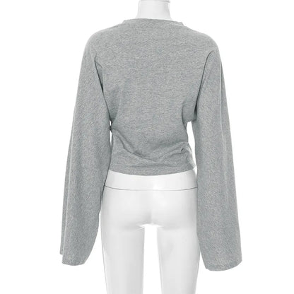 Women's Long Sleeve O-Neck Skinny T-Shirt Monochromatic Crop Top Casual Y2K Streetwear Fashion Pullover Summer Outfit