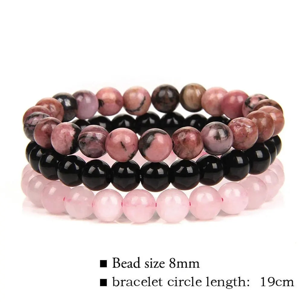 3Pcs/Set 8mm Natural Stone Bracelet Pink Zebra Jaspers Rhodonite Beads Bracelets For Women Men Jewelry Gift Healing Energy