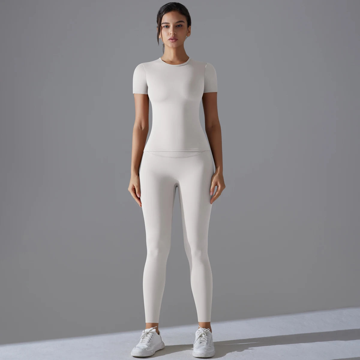 Yoga Set Women Workout Set Sportswear Gym Clothing Fitness Shorts Sleeve Crop Top High Waist Leggings Sports Suits