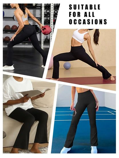 2 pack Women's Super Soft Flare Pants High Waisted Tummy Control Workout Yoga Gym Fitness Long Leggings Bell Bottoms casual wear