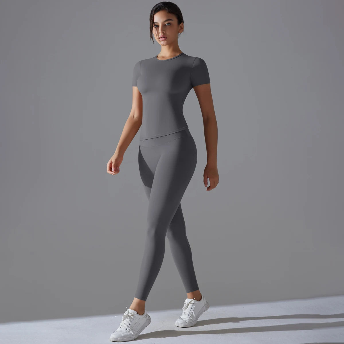 Yoga Set Women Workout Set Sportswear Gym Clothing Fitness Shorts Sleeve Crop Top High Waist Leggings Sports Suits