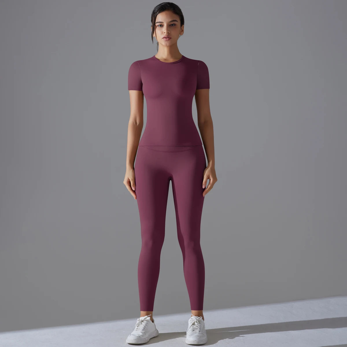 Yoga Set Women Workout Set Sportswear Gym Clothing Fitness Shorts Sleeve Crop Top High Waist Leggings Sports Suits