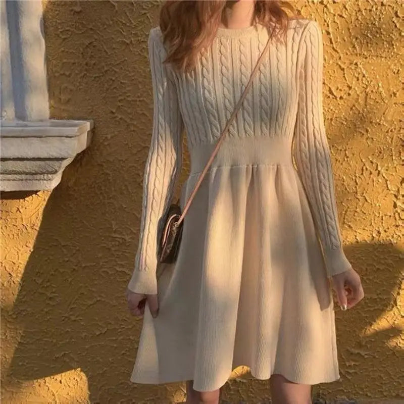 Knitted Dress for Women in Autumn Winter French Temperament Waist-hugging Base Underwear with Coat Sweater Skirt