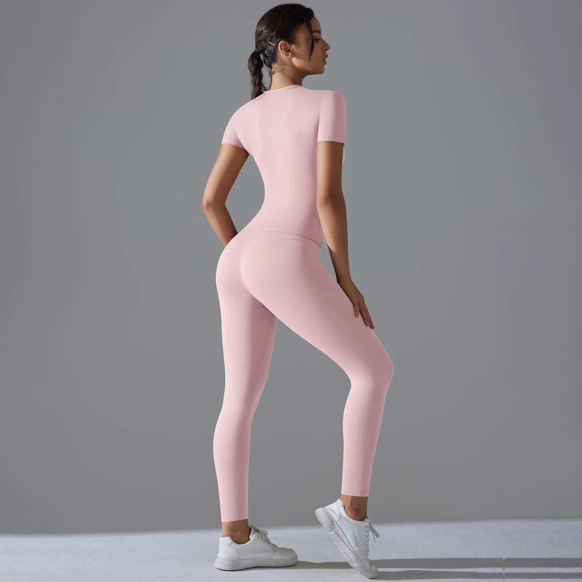 Yoga Set Women Workout Set Sportswear Gym Clothing Fitness Shorts Sleeve Crop Top High Waist Leggings Sports Suits