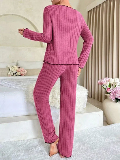 Flannel Warm Sleepwear Women Casual Pajamas Set Long Sleeve T-shirt Top and Trousers Set Homewear Autumn Winter Loungewear