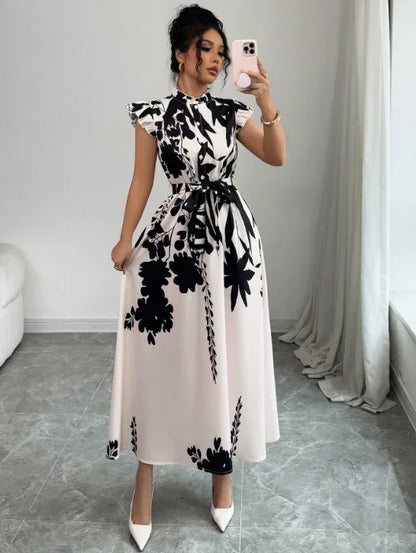 Women's elegant black and white dress, suitable for work, dates and vacations
