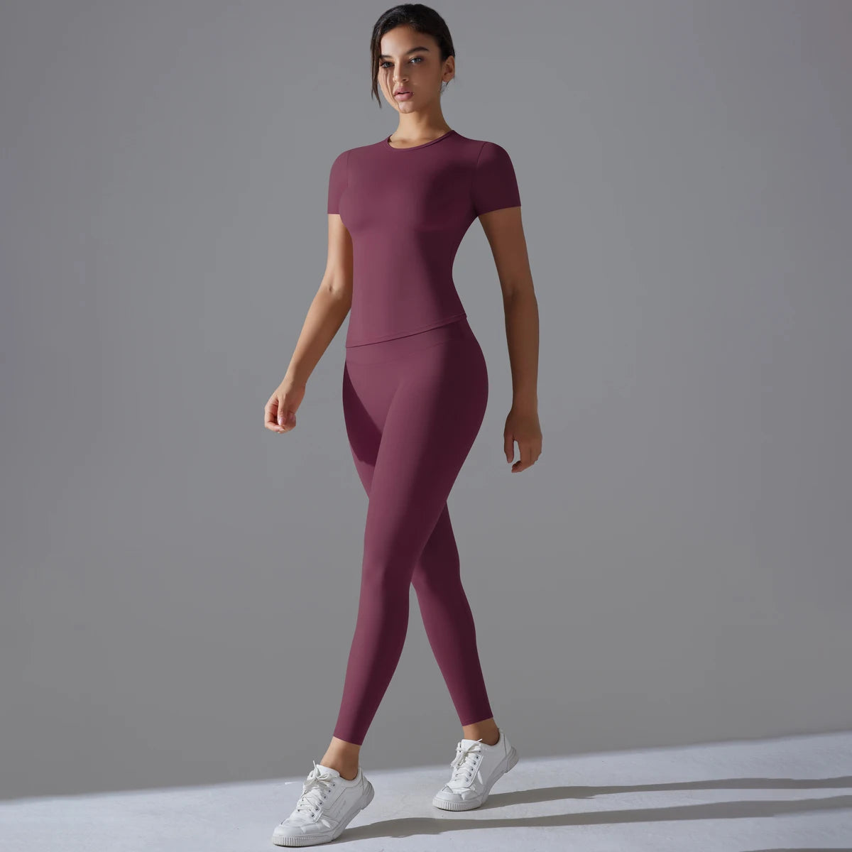 Yoga Set Women Workout Set Sportswear Gym Clothing Fitness Shorts Sleeve Crop Top High Waist Leggings Sports Suits