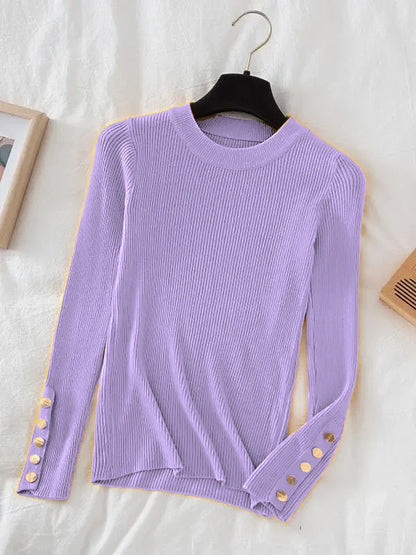 2026 women thick sweater pullovers khaki casual autumn winter button o-neck chic sweater female slim knit top soft jumper tops