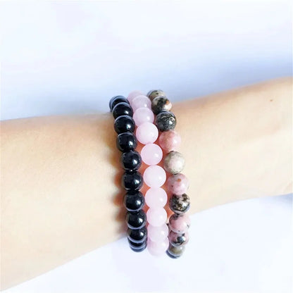 3Pcs/Set 8mm Natural Stone Bracelet Pink Zebra Jaspers Rhodonite Beads Bracelets For Women Men Jewelry Gift Healing Energy