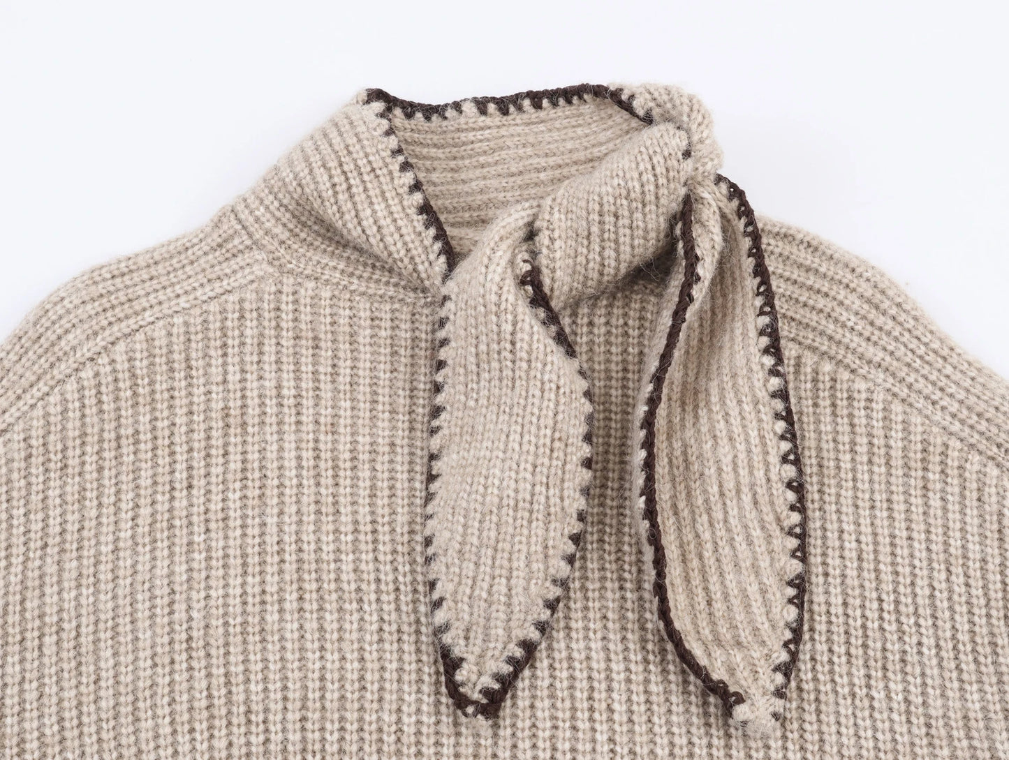 2025 Winter New Sweet and Fashionable Stand up Collar Long Sleeve Bow Decoration Knitted Sweater for Women
