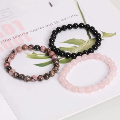 3Pcs/Set 8mm Natural Stone Bracelet Pink Zebra Jaspers Rhodonite Beads Bracelets For Women Men Jewelry Gift Healing Energy