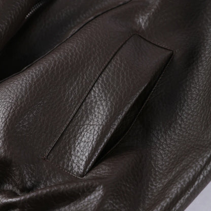 2026 Spring Women's Faux Leather Jacket Brown Black Long Sleeve Stand Collar Thick Loose Lady Coat Fashion Motorcycle Streetwear