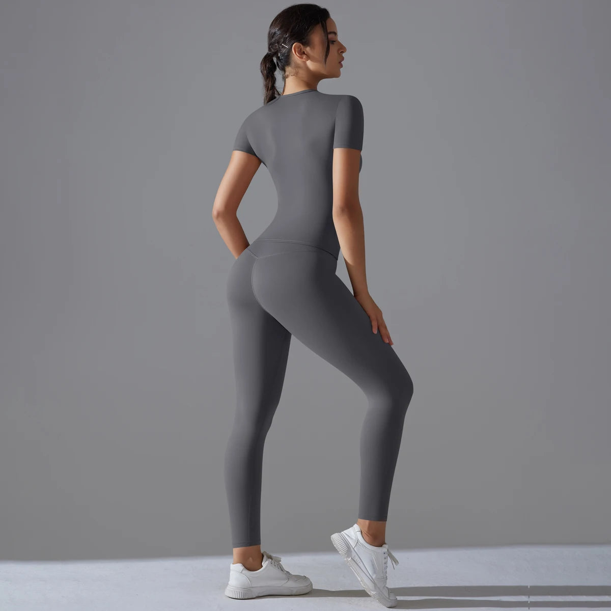 Yoga Set Women Workout Set Sportswear Gym Clothing Fitness Shorts Sleeve Crop Top High Waist Leggings Sports Suits