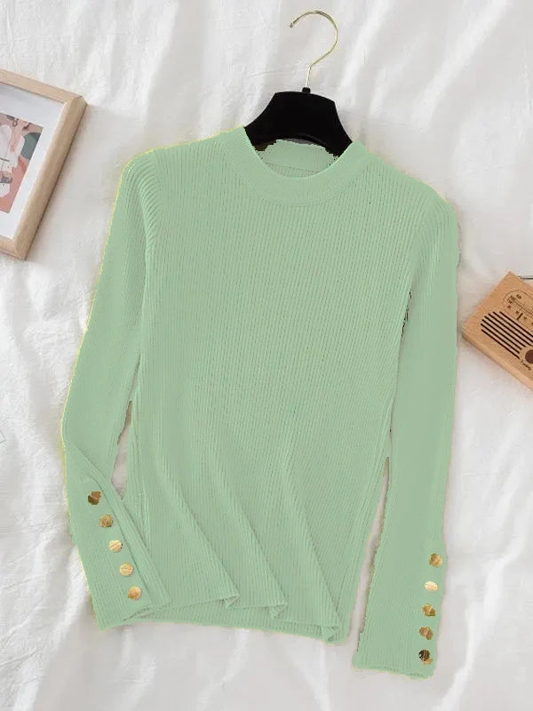 2026 women thick sweater pullovers khaki casual autumn winter button o-neck chic sweater female slim knit top soft jumper tops
