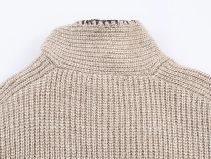 2025 Winter New Sweet and Fashionable Stand up Collar Long Sleeve Bow Decoration Knitted Sweater for Women