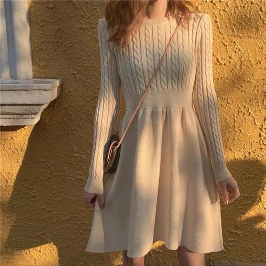 Knitted Dress for Women in Autumn Winter French Temperament Waist-hugging Base Underwear with Coat Sweater Skirt