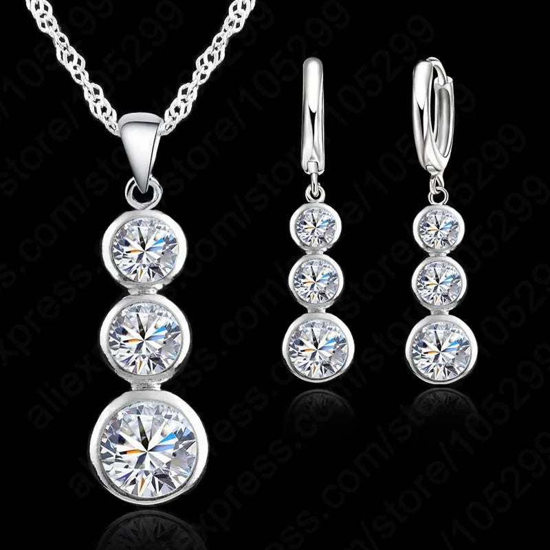Women Classic Cubic Zirconia Bridal Jewelry Sets Pendants Necklaces Earring Set For Wedding Engagement Accessory