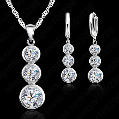 Women Classic Cubic Zirconia Bridal Jewelry Sets Pendants Necklaces Earring Set For Wedding Engagement Accessory