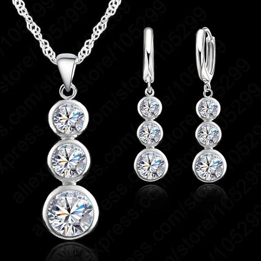 Women Classic Cubic Zirconia Bridal Jewelry Sets Pendants Necklaces Earring Set For Wedding Engagement Accessory
