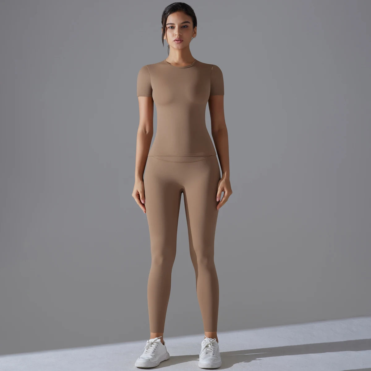 Yoga Set Women Workout Set Sportswear Gym Clothing Fitness Shorts Sleeve Crop Top High Waist Leggings Sports Suits