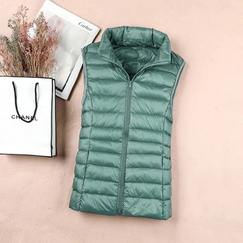 2024 New Women Ultra Light Down Vests Slim Sleeveless Jacket Portable Girl Lightweight Windproof Waistcoat Female Tank Tops Coat