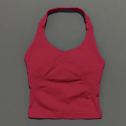 HISTELLO Impacts Halter Top Seamless Longline Strappy Gym Top Women Built-in Bra Removable Cups Activewear Yoga Tank Tops
