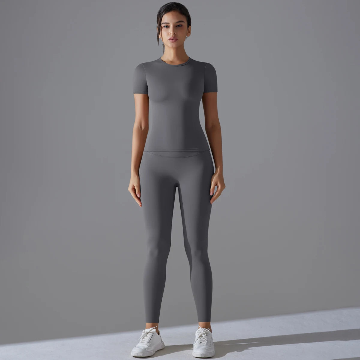Yoga Set Women Workout Set Sportswear Gym Clothing Fitness Shorts Sleeve Crop Top High Waist Leggings Sports Suits