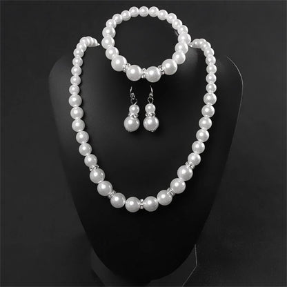 Pearl jewelry set Women's necklace earrings bracelet three-piece set for mother gift beautiful wedding photo accessories