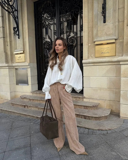 2026 Spring New Oversize White Shirt Women Long Sleeve Button up Minimalist 100% Cotton Shirt Female Chic Loose Tunic Blouses