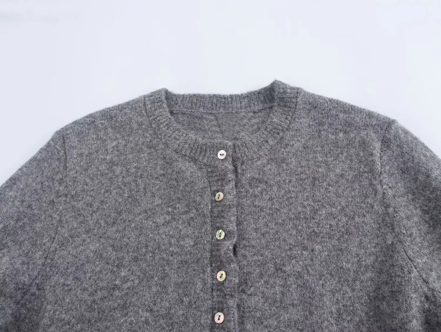 HXAO Sweater Cardigans Ruffle Long Sleeve Knitted Cardigan For Women Autumn Bolero Knitwears Button-Down Bluey Gray Cardigan