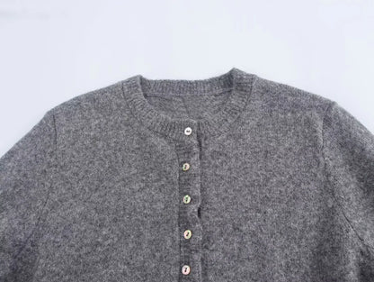 HXAO Sweater Cardigans Ruffle Long Sleeve Knitted Cardigan For Women Autumn Bolero Knitwears Button-Down Bluey Gray Cardigan