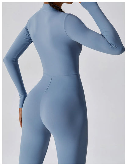 Yoga Boilersuit Long Sleeved Women's Sportswear Gym Zipper Jumpsuits Workout High-intensity Fitness One-piece Skin-tight Garment