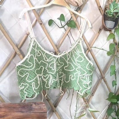 Bohemian Tank Tops Women Knitted Retro Crochet Design Colorful Short Vacation Strap Vest 2024 New Neck Hanging Outwear Tanks