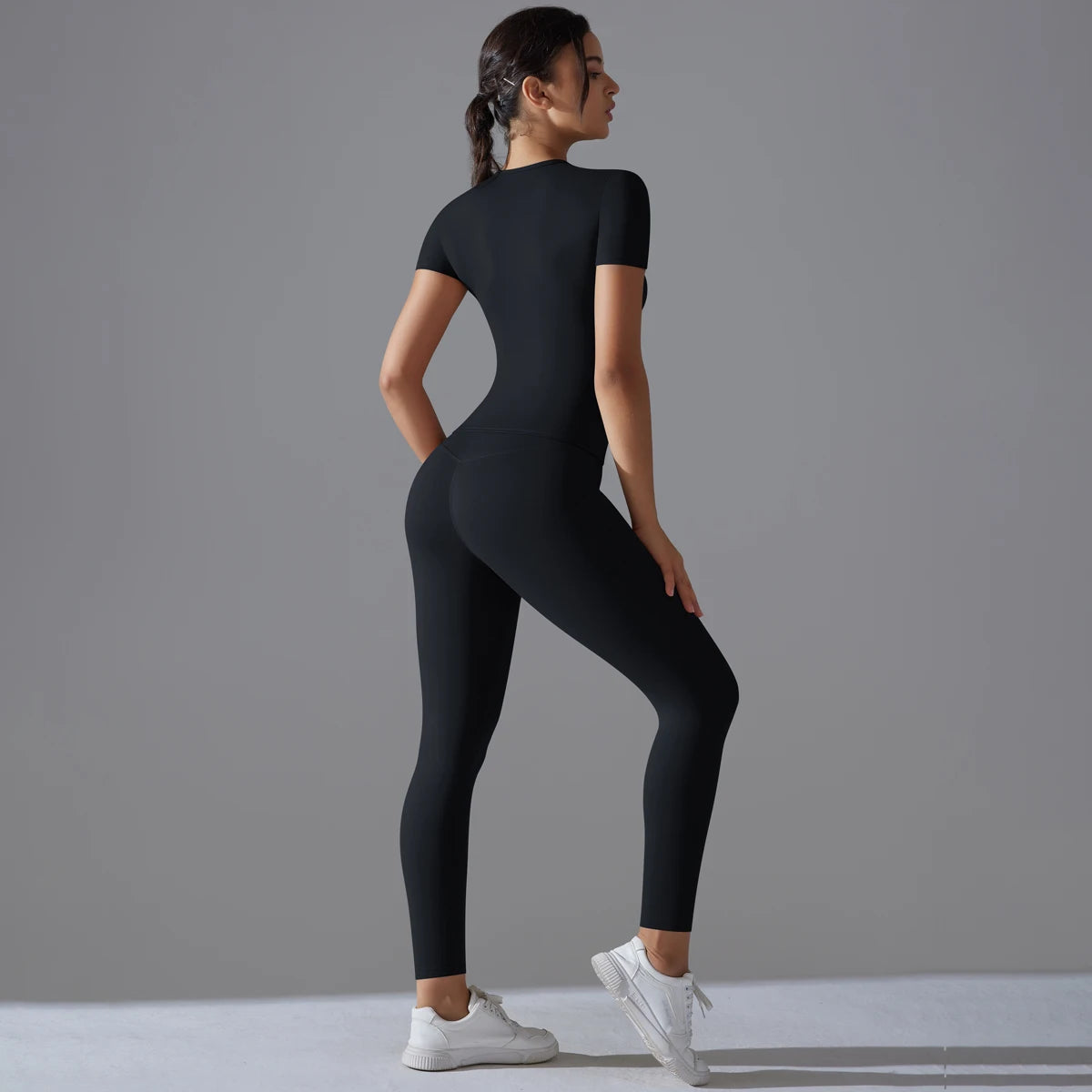 Yoga Set Women Workout Set Sportswear Gym Clothing Fitness Shorts Sleeve Crop Top High Waist Leggings Sports Suits
