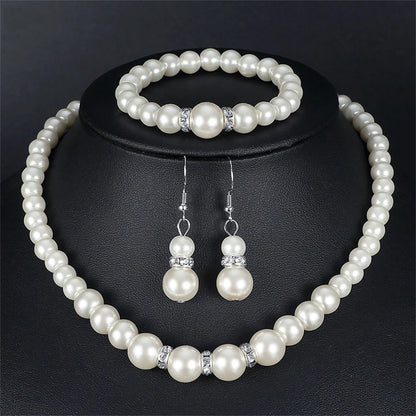 Pearl jewelry set Women's necklace earrings bracelet three-piece set for mother gift beautiful wedding photo accessories