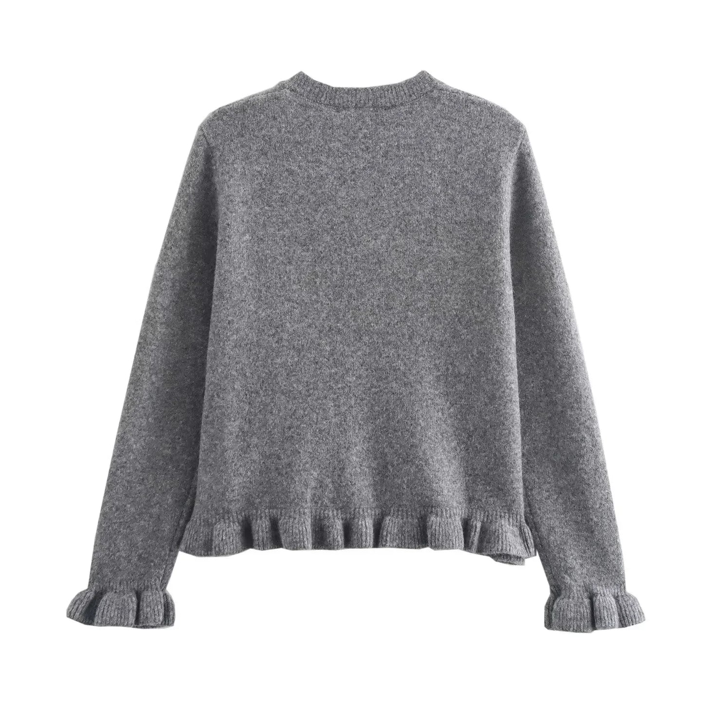 HXAO Sweater Cardigans Ruffle Long Sleeve Knitted Cardigan For Women Autumn Bolero Knitwears Button-Down Bluey Gray Cardigan