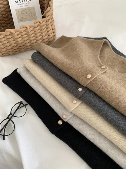 Women Sweater Vest Gold Button Up Waistcoat Soft Knitted Sleeveless Cardigan Jacket Top Fall Winter Korean Ladies Chic Outfit