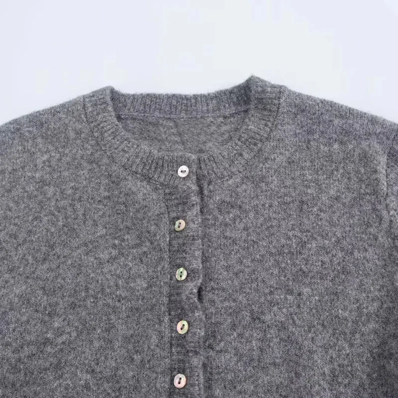 HXAO Sweater Cardigans Ruffle Long Sleeve Knitted Cardigan For Women Autumn Bolero Knitwears Button-Down Bluey Gray Cardigan