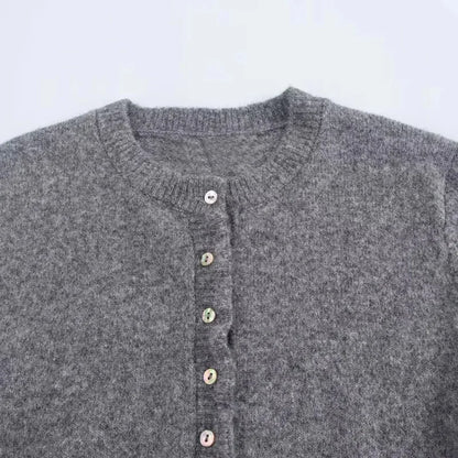 HXAO Sweater Cardigans Ruffle Long Sleeve Knitted Cardigan For Women Autumn Bolero Knitwears Button-Down Bluey Gray Cardigan