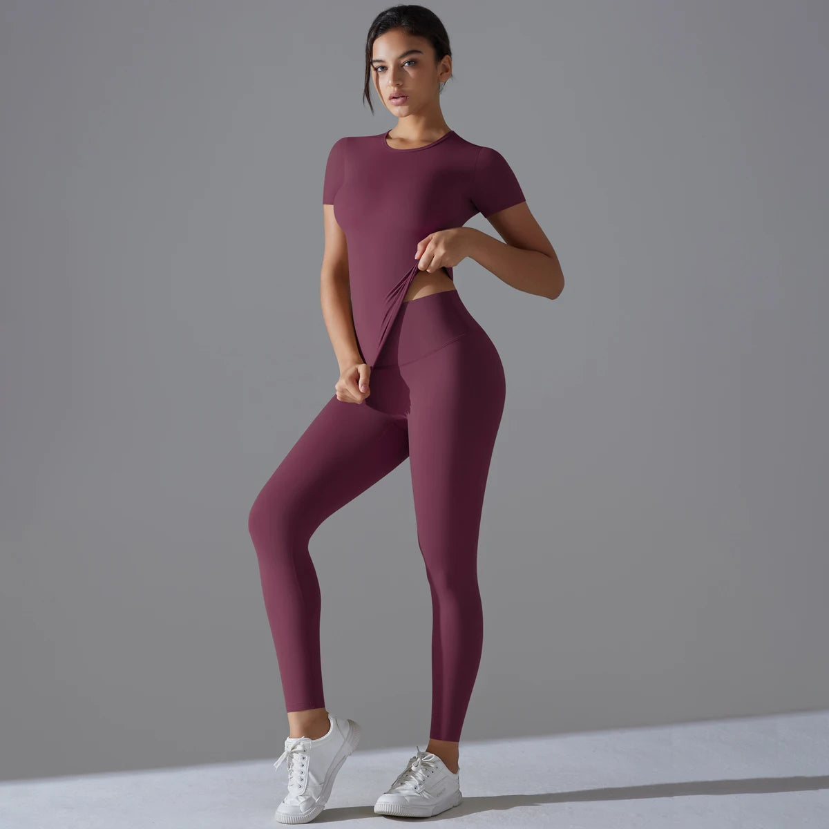 Yoga Set Women Workout Set Sportswear Gym Clothing Fitness Shorts Sleeve Crop Top High Waist Leggings Sports Suits