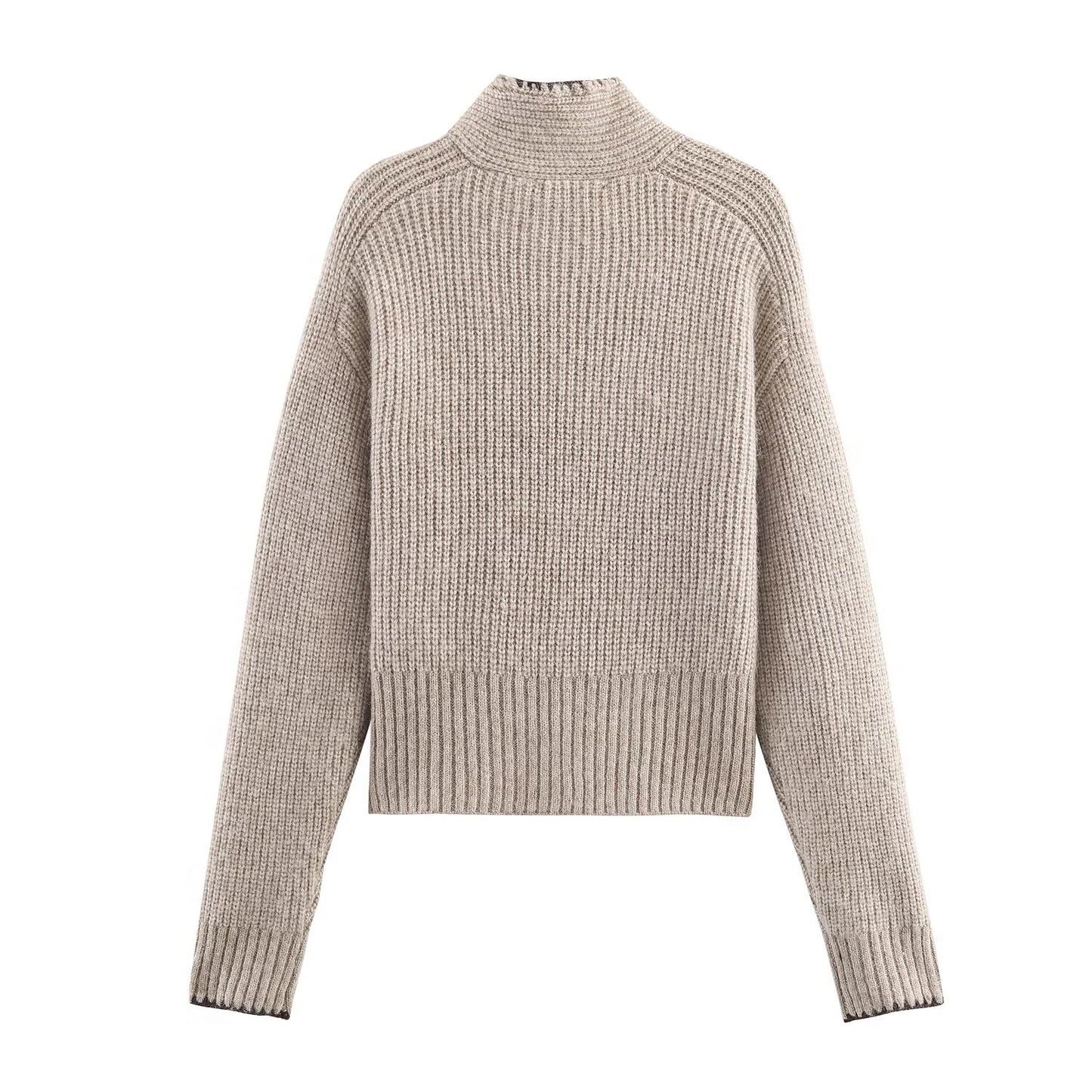 2025 Winter New Sweet and Fashionable Stand up Collar Long Sleeve Bow Decoration Knitted Sweater for Women
