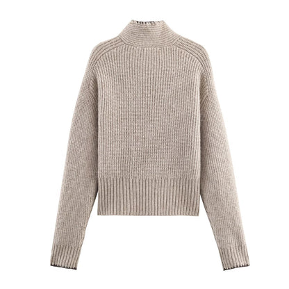 2025 Winter New Sweet and Fashionable Stand up Collar Long Sleeve Bow Decoration Knitted Sweater for Women