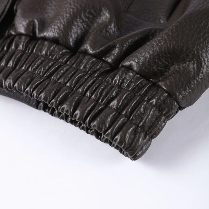 2026 Spring Women's Faux Leather Jacket Brown Black Long Sleeve Stand Collar Thick Loose Lady Coat Fashion Motorcycle Streetwear